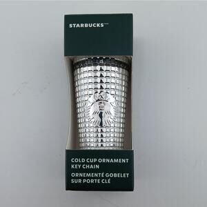 New 2023 Starbucks Holiday Silver Tumbler Christmas Ornament Mirrored Keychain